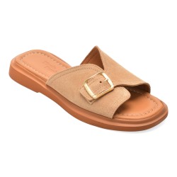 Papuci IMAGE bej, 715, din piele intoarsa