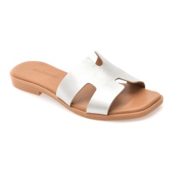 Papuci GOLD DEER argintii, 13175, din piele naturala