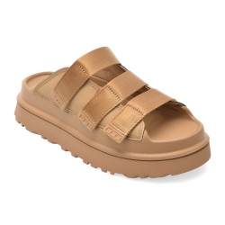 Papuci UGG maro, GOLDENGLOW SLIDE, din piele ecologica