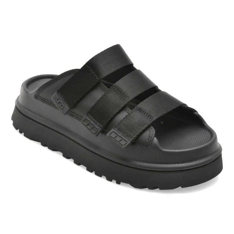 Papuci UGG negri, GOLDENGLOW SLIDE, din piele ecologica
