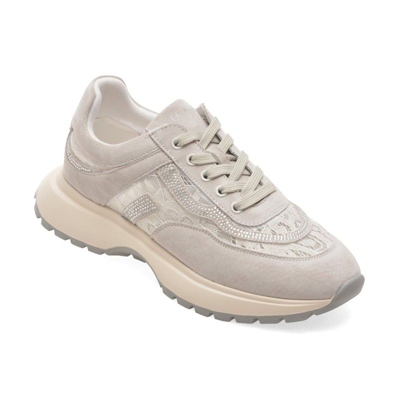 Pantofi sport EPICA gri, QS836, din material textil si piele naturala