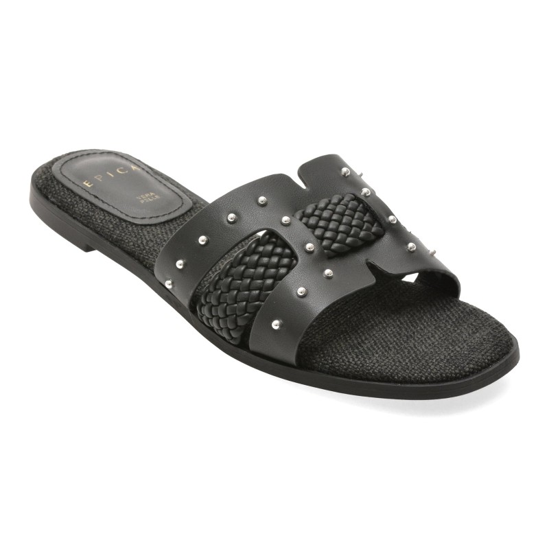 Papuci EPICA negri, 9136, din piele ecologica