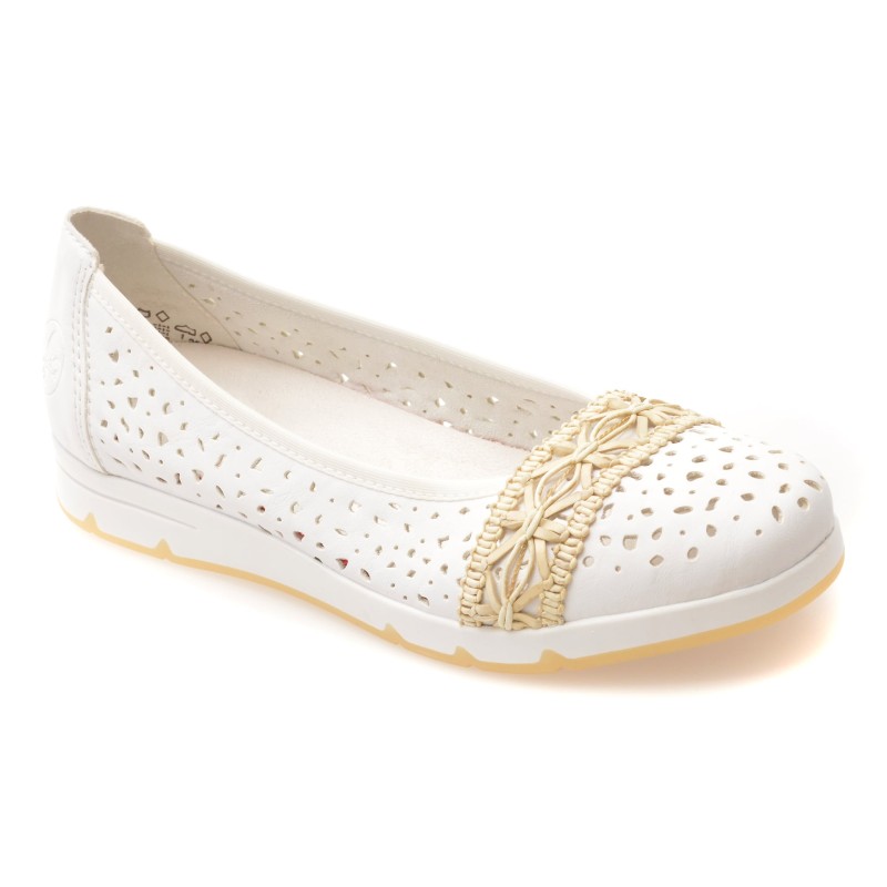 Balerini RIEKER albi, L3062, din piele ecologica