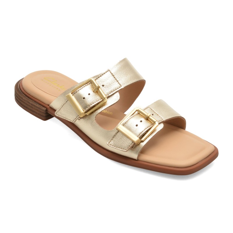 Papuci CLARKS aurii, ARIANY BAY, din piele naturala