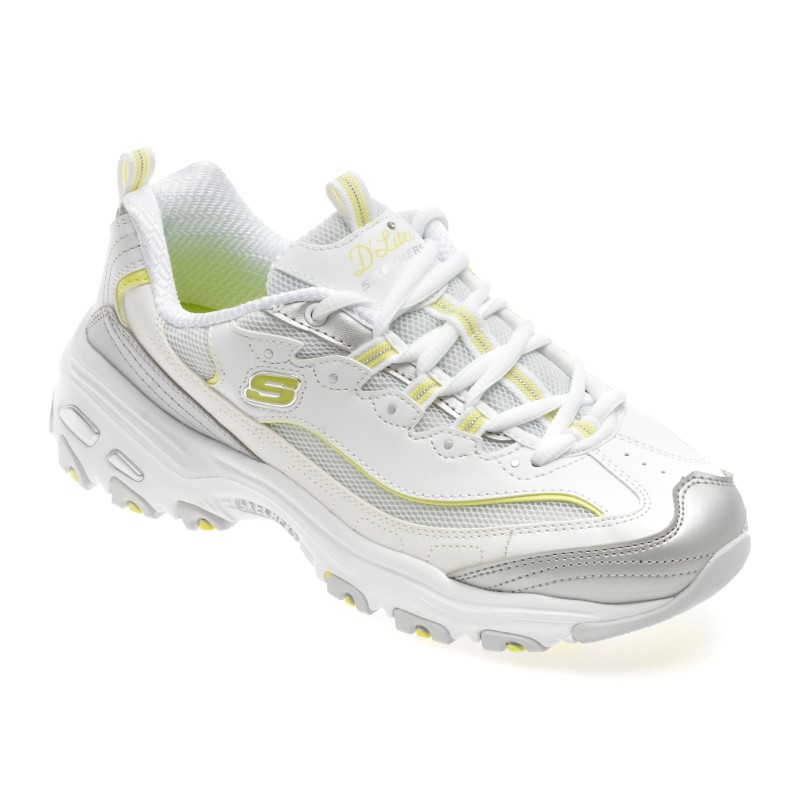 Pantofi sport SKECHERS albi, D LITES, din piele ecologica