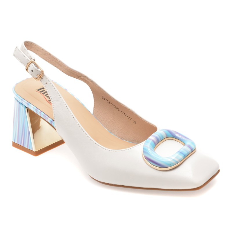Pantofi eleganti IMAGE albi, 5K153, din piele naturala