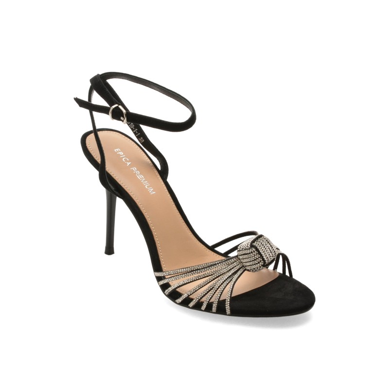 Sandale elegante EPICA PREMIUM negre, 2619, din piele intoarsa
