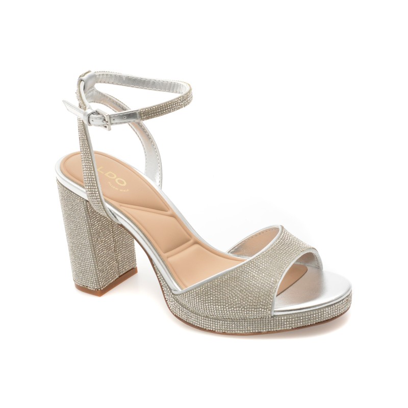 Sandale elegante ALDO argintii, ALLURING 040, din material textil