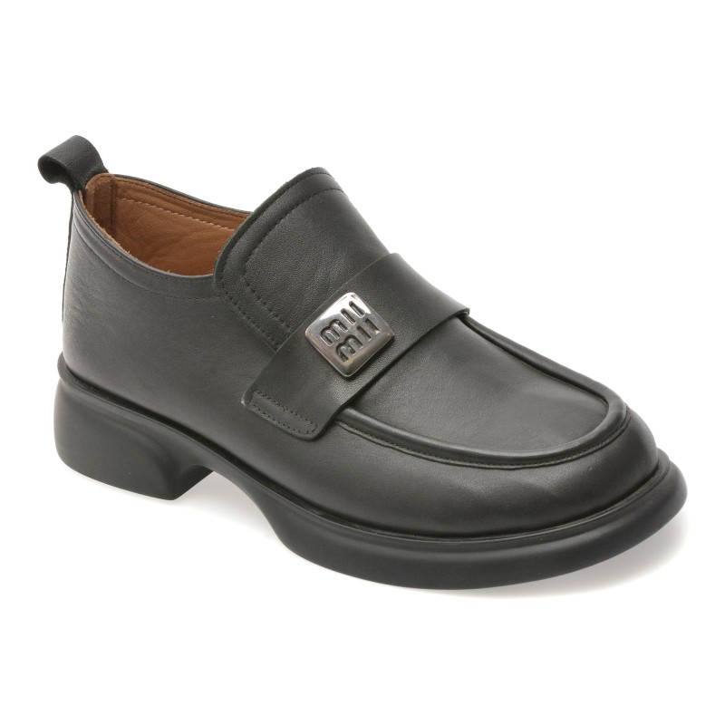 Mocasini GOLD DEER negri, 12146, din piele naturala