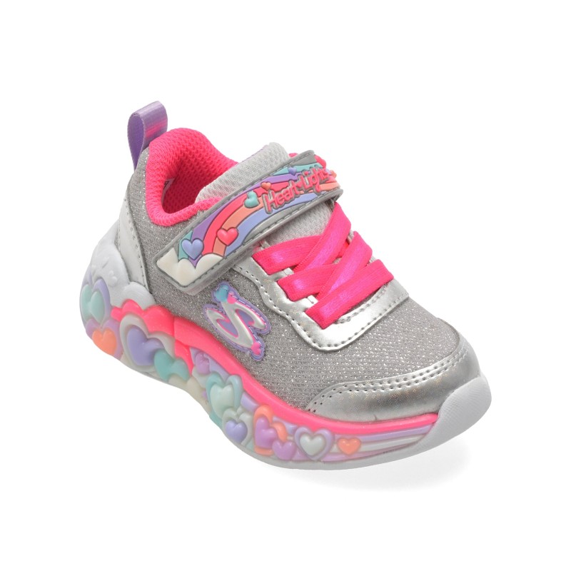 Pantofi sport SKECHERS argintii, ETERNAL HEART LIGHTS, din material textil