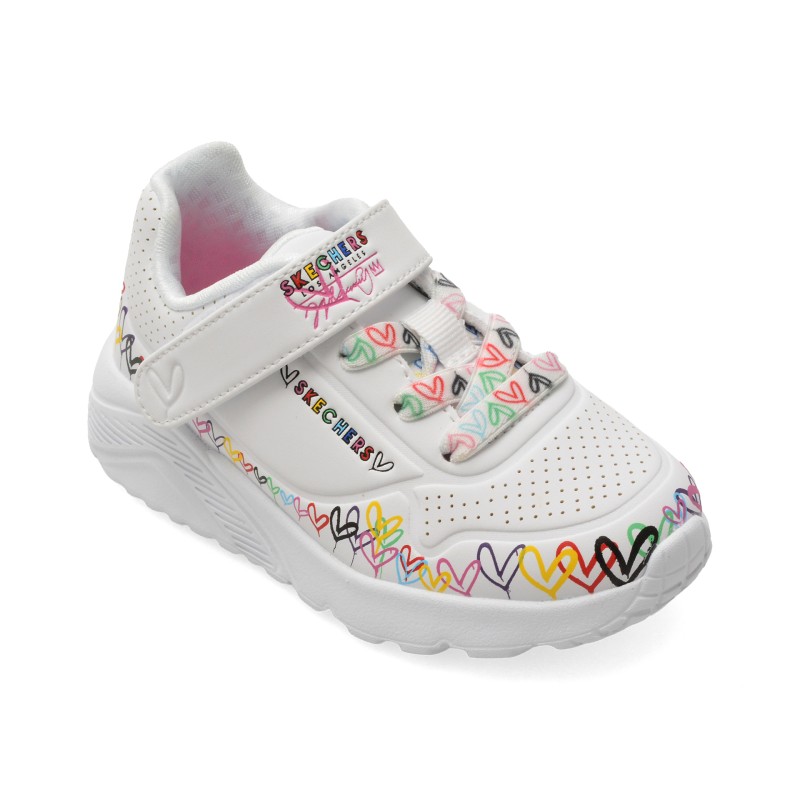 Pantofi sport SKECHERS albi, UNO LITE, din piele ecologica