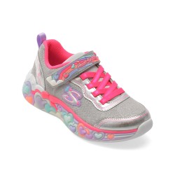 Pantofi sport SKECHERS argintii, ETERNAL HEART LIGHTS, din material textil
