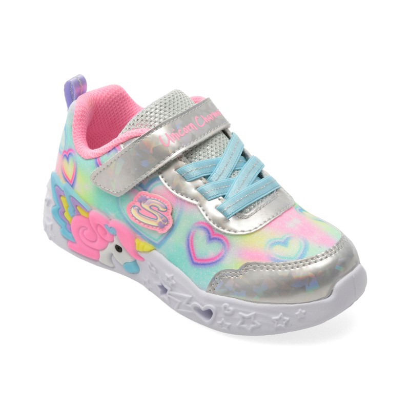 Pantofi sport SKECHERS argintii, UNICORN CHARMER, din material textil