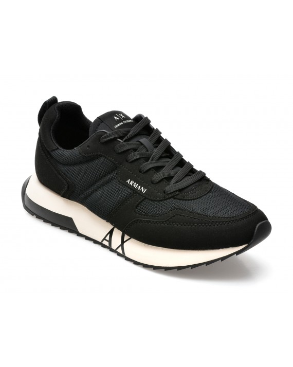 Pantofi sport ARMANI EXCHANGE negri, XUX151, din material textil si piele ecologica