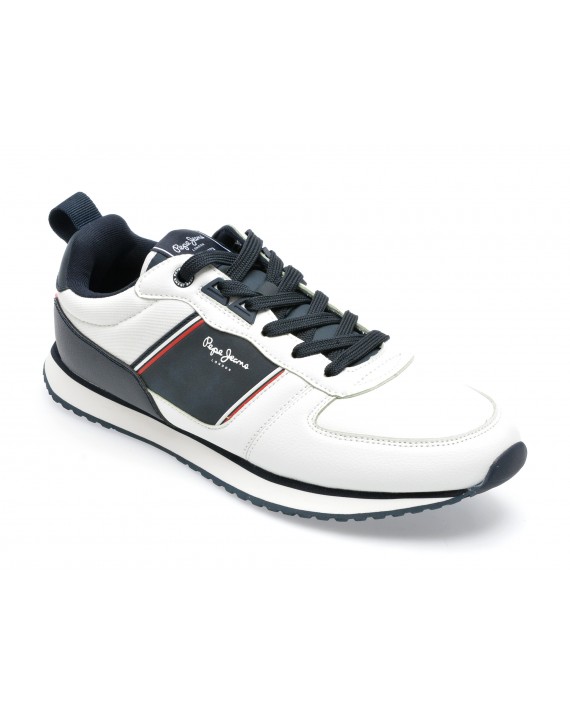Pantofi sport PEPE JEANS albi, MS30882, din piele ecologica si material textil