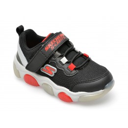 Pantofi sport SKECHERS negri, MIGHTY GLOW, din material textil si piele ecologica