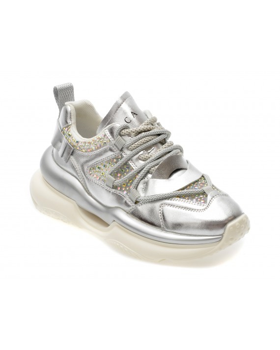 Pantofi sport EPICA argintii, 5302, din material textil si piele naturala