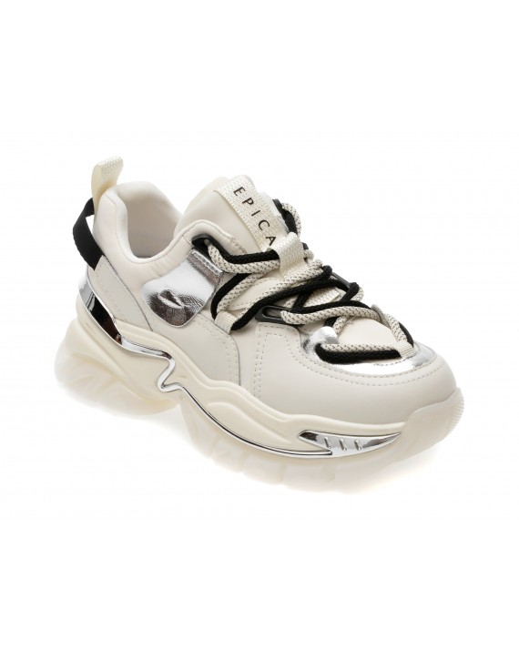 Pantofi sport EPICA albi, 6201, din material textil si piele naturala