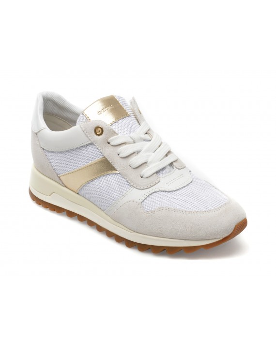 Pantofi GEOX albi, D15AQA, din material textil si piele ecologica