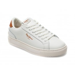 Pantofi sport PEPE JEANS albi, LS31472, din piele ecologica