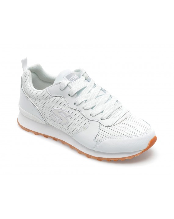 Pantofi sport SKECHERS albi, OG 85, din piele naturala si piele ecologica