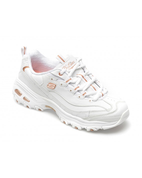 Pantofi sport SKECHERS albi, D LITES, din piele ecologica