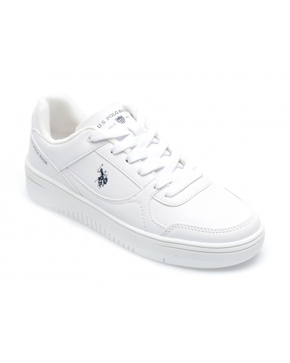 Pantofi sport US POLO ASSN albi, LEEWM2P, din piele ecologica
