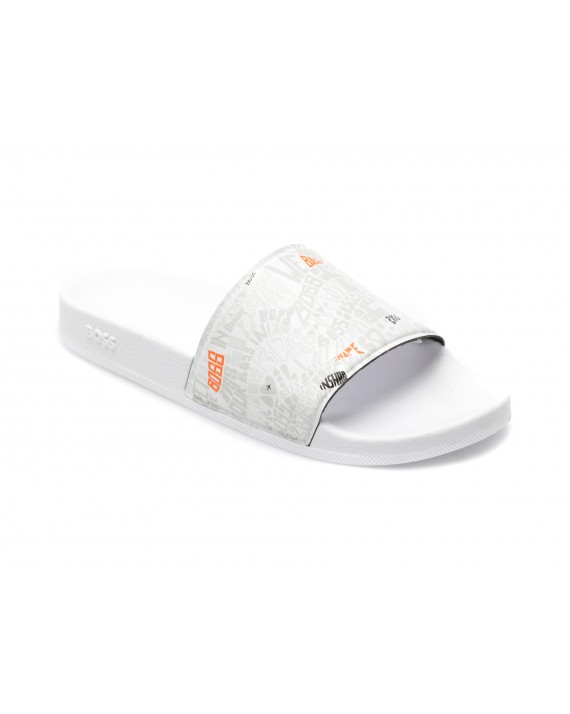 Papuci HUGO BOSS albi, 1001, din piele ecologica